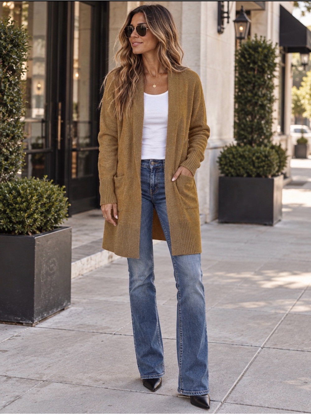 J. Crew Wool Blend Open-Front Mustard-Blend Long Cardigan